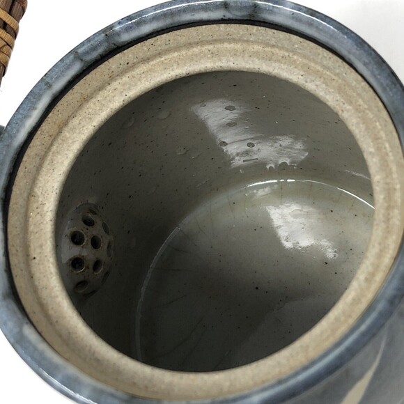 Vintage Studio Art Pottery Tea Set Bamboo Design Stoneware Teapot & 4 Cups Mugs - Picture 14 of 16